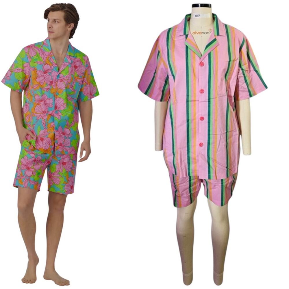 NEW BEDHEAD X MR. TURK  Short Sleeve Woven Cotton Boxer Pajama SET Men’s Medium